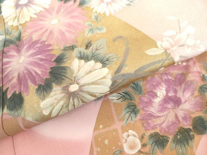 平和屋着物●訪問着　手描き　地紙草花文　暈し染め　金彩　正絹　逸品　AABH8897cs