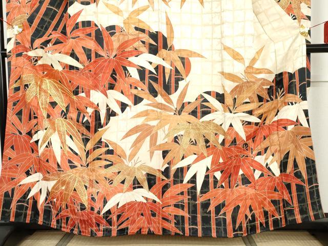 平和屋着物●豪華振袖　駒刺繍　笹竹文　金彩　金通し地　三越扱い　正絹　逸品　AABH8898cs