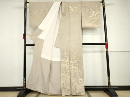 平和屋着物●総刺繍　訪問着　駒刺繍　中国三大刺繍　汕頭刺繍　スワトウ刺繍　立波花松文　暈し染め　金糸　正絹　逸品　AABH8906cs