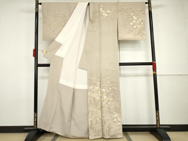 平和屋着物●総刺繍　訪問着　駒刺繍　中国三大刺繍　汕頭刺繍　スワトウ刺繍　立波花松文　暈し染め　金糸　正絹　逸品　AABH8906cs