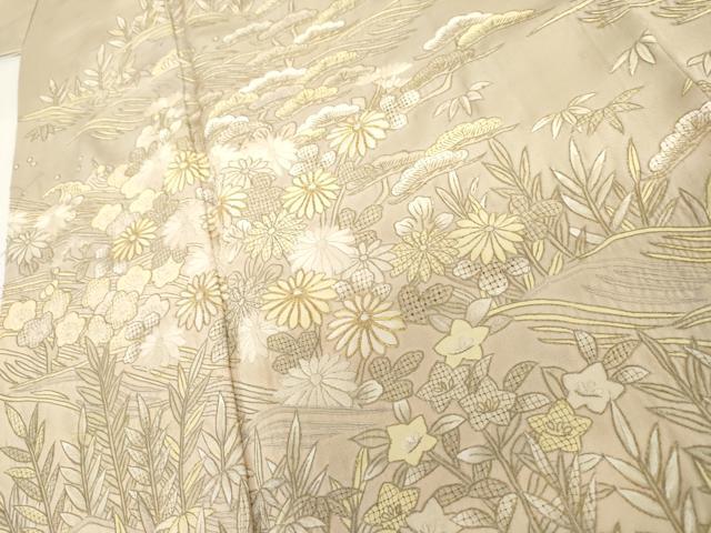 平和屋着物●総刺繍　訪問着　駒刺繍　中国三大刺繍　汕頭刺繍　スワトウ刺繍　立波花松文　暈し染め　金糸　正絹　逸品　AABH8906cs