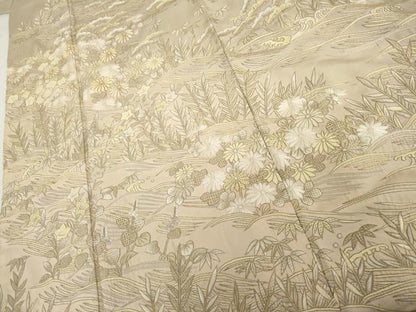 平和屋着物●総刺繍　訪問着　駒刺繍　中国三大刺繍　汕頭刺繍　スワトウ刺繍　立波花松文　暈し染め　金糸　正絹　逸品　AABH8906cs