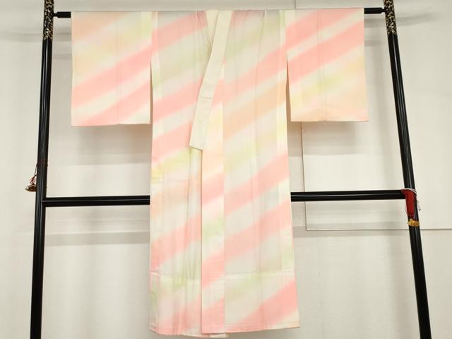 平和屋着物●長襦袢　無双仕立て　霞斜縞　暈し染め　正絹　逸品　AABH8907cs