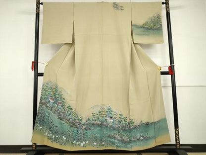 平和屋着物●訪問着　友禅　浜松風景文　暈し染め　正絹　逸品　AABH8909cs