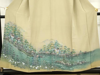 平和屋着物●訪問着　友禅　浜松風景文　暈し染め　正絹　逸品　AABH8909cs