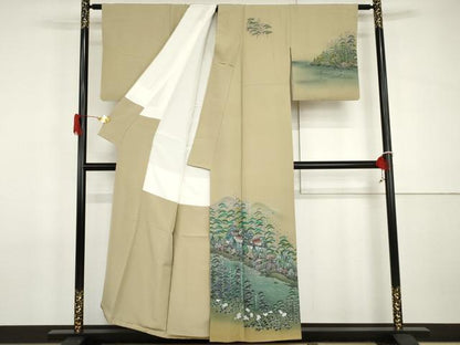 平和屋着物●訪問着　友禅　浜松風景文　暈し染め　正絹　逸品　AABH8909cs