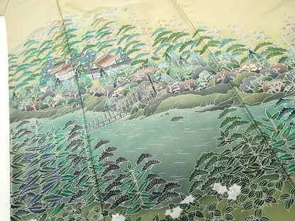 平和屋着物●訪問着　友禅　浜松風景文　暈し染め　正絹　逸品　AABH8909cs