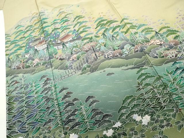 平和屋着物●訪問着　友禅　浜松風景文　暈し染め　正絹　逸品　AABH8909cs