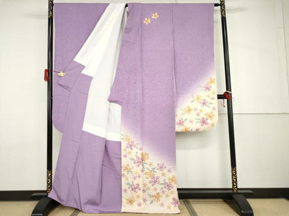 平和屋着物●豪華振袖　草花文　暈し染め　正絹　逸品　AABH8912cs