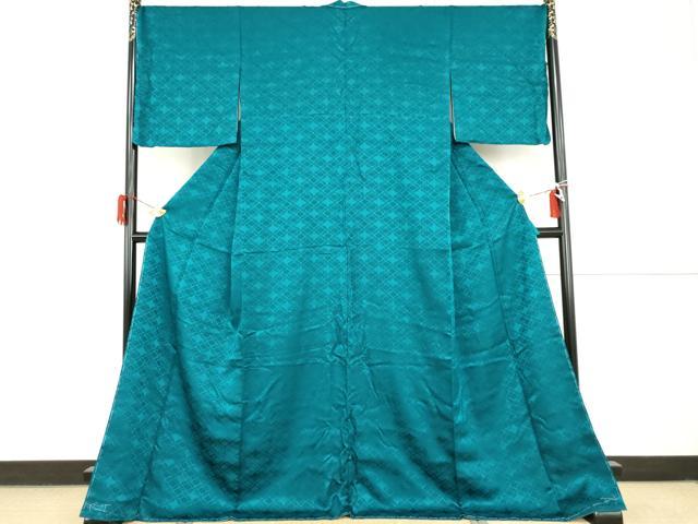 平和屋着物●上質な色無地　花菱地紋　納戸色　ロング丈　正絹　逸品　未使用　AABH8918cs