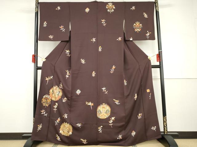 平和屋着物●金彩友禅作家　金彩の魔術師　堀省平　金煌織　訪問着　向かい鳳凰草花文　金銀彩　正絹　逸品　AABH8920cs
