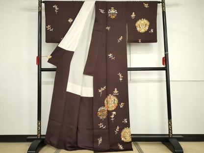 平和屋着物●金彩友禅作家　金彩の魔術師　堀省平　金煌織　訪問着　向かい鳳凰草花文　金銀彩　正絹　逸品　AABH8920cs