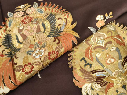 平和屋着物●金彩友禅作家　金彩の魔術師　堀省平　金煌織　訪問着　向かい鳳凰草花文　金銀彩　正絹　逸品　AABH8920cs