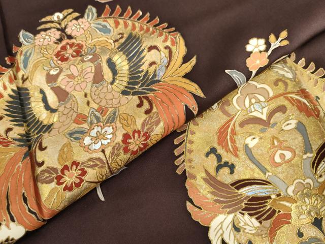 平和屋着物●金彩友禅作家　金彩の魔術師　堀省平　金煌織　訪問着　向かい鳳凰草花文　金銀彩　正絹　逸品　AABH8920cs
