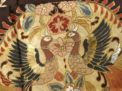 平和屋着物●金彩友禅作家　金彩の魔術師　堀省平　金煌織　訪問着　向かい鳳凰草花文　金銀彩　正絹　逸品　AABH8920cs