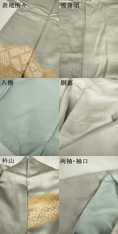 平和屋着物●訪問着　絞り　刺繍　枝花文　金糸　正絹　逸品　AABH8924cs