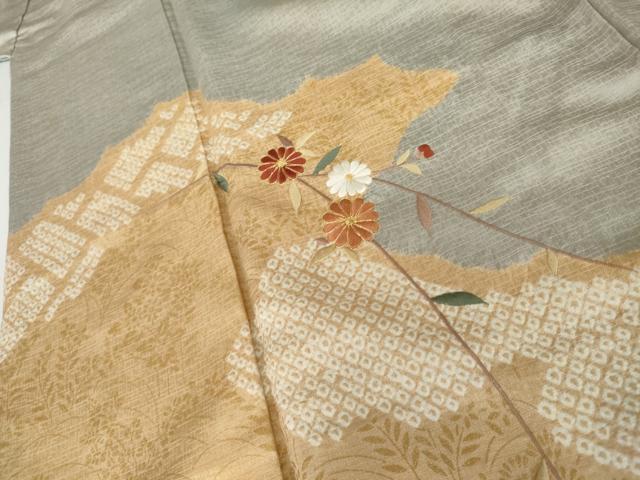平和屋着物●訪問着　絞り　刺繍　枝花文　金糸　正絹　逸品　AABH8924cs