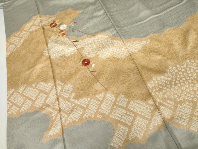 平和屋着物●訪問着　絞り　刺繍　枝花文　金糸　正絹　逸品　AABH8924cs
