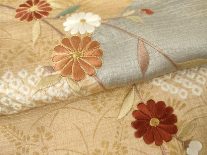 平和屋着物●訪問着　絞り　刺繍　枝花文　金糸　正絹　逸品　AABH8924cs