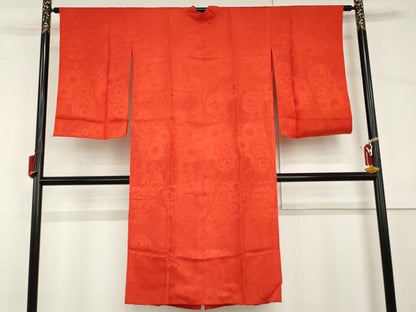 平和屋着物●アンティーク　大正ロマン　長襦袢　袷　鳳凰花丸地紋　紅緋色　正絹　逸品　AABH8928cs