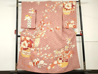 平和屋着物●アンティーク　大正ロマン　訪問着　飾花文　金彩　正絹　逸品　AABH8929cs