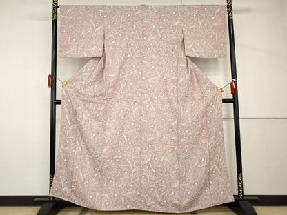 平和屋着物●上質な小紋　総絞り　幾何学花文　正絹　逸品　AABH8931cs