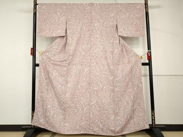 平和屋着物●上質な小紋　総絞り　幾何学花文　正絹　逸品　AABH8931cs