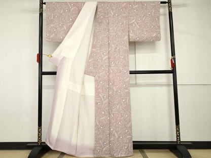 平和屋着物●上質な小紋　総絞り　幾何学花文　正絹　逸品　AABH8931cs