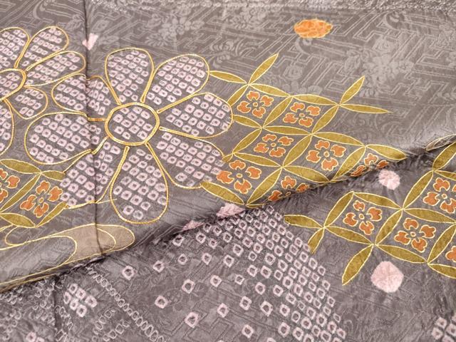 平和屋着物●訪問着　駒刺繍　絞り　流水舞花文　金彩　正絹　逸品　AABH8932cs