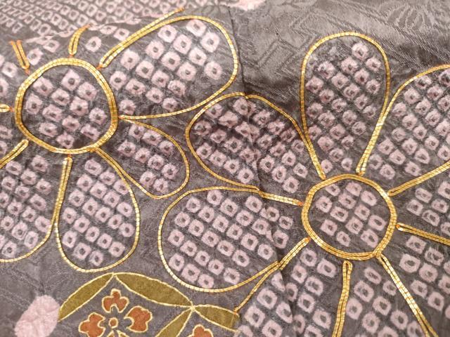 平和屋着物●訪問着　駒刺繍　絞り　流水舞花文　金彩　正絹　逸品　AABH8932cs