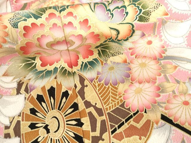 平和屋着物●豪華振袖　花車文　暈し染め　金彩　金通し地　正絹　逸品　未使用　AABH8938cs
