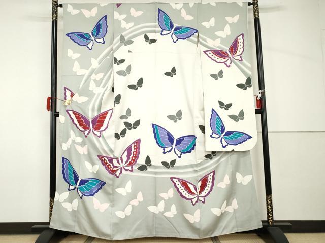 平和屋着物●豪華振袖　舞蝶文　正絹　逸品　AABH8939cs