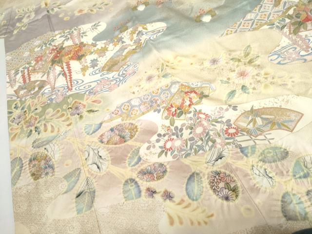 平和屋本店●極上　訪問着　駒刺繍　更紗花唐草文　暈し染め　金彩　茶鼠色地　逸品　CYAA4897s6 平和屋着物○極上 創業460年・千總 色留袖 駒刺繍 正倉院熨斗花文 金彩