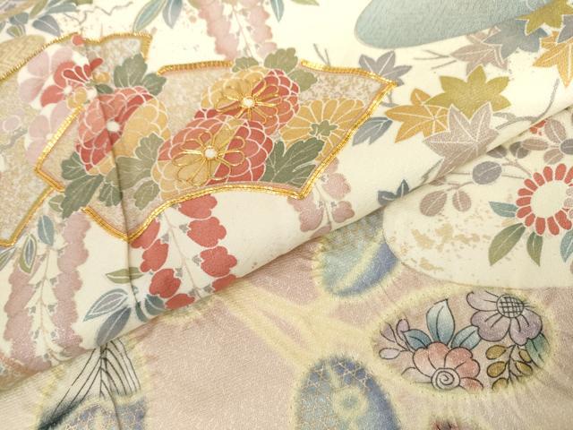 平和屋着物●極上　訪問着　駒刺繍　地紙吉祥花丸文　金彩　逸品　DZAB3820kh6 平和屋着物○訪問着 友禅 駒刺繍 地紙花文 金彩 正絹 逸品 AABG7352ph