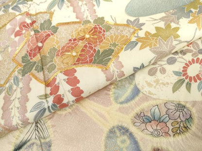 平和屋着物●訪問着　駒刺繍　絞り　地紙吉祥草花文　暈し染め　金彩　正絹　逸品　AABH8940cs