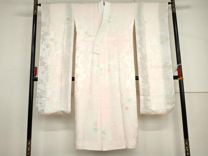 平和屋着物●振袖用長襦袢　袷　扇面花地紋　暈し染め　正絹　逸品　AABH8944cs