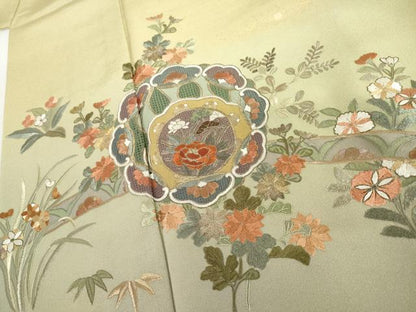 平和屋着物●訪問着　中国三大刺繍　スワトウ刺繍　汕頭刺繍　花絵皿文　金糸　金彩　正絹　逸品　AABH8946cs
