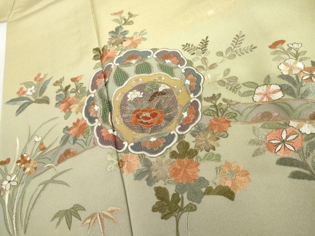 平和屋着物●訪問着　中国三大刺繍　スワトウ刺繍　汕頭刺繍　花絵皿文　金糸　金彩　正絹　逸品　AABH8946cs