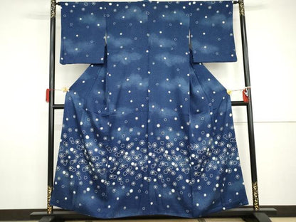 平和屋着物●訪問着　藍　雪輪花文　金彩　正絹　逸品　AABH8948cs