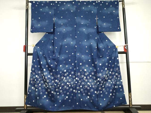 平和屋着物●訪問着　藍　雪輪花文　金彩　正絹　逸品　AABH8948cs