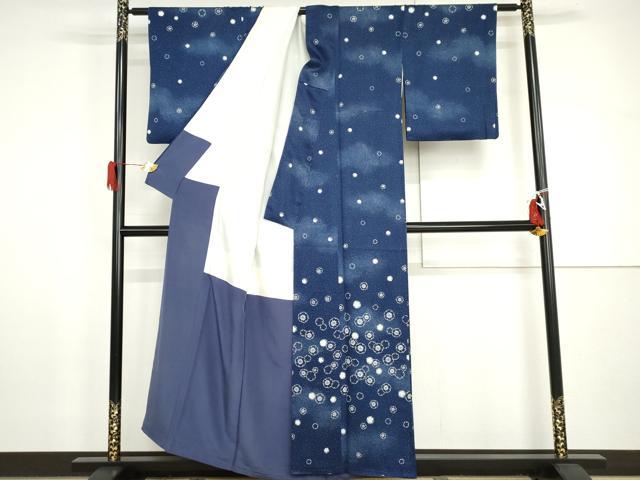 平和屋着物●訪問着　藍　雪輪花文　金彩　正絹　逸品　AABH8948cs