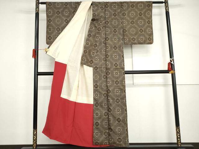 平和屋着物●本場大島紬　龍郷絣　花菱文　正絹　逸品　AABH8952cs