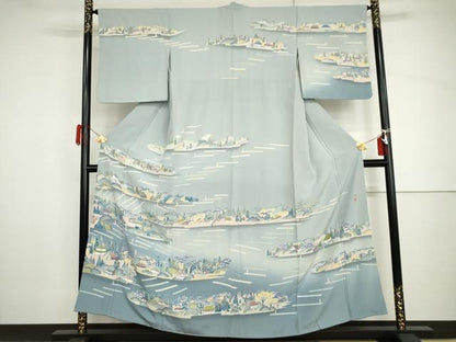 平和屋着物●訪問着　友禅　作家物　喜一　風景文　正絹　逸品　AABH8954cs
