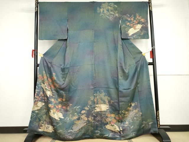 平和屋着物●訪問着　天日ぼかし　花筏文　暈し染め　金彩　正絹　逸品　AABH8957cs