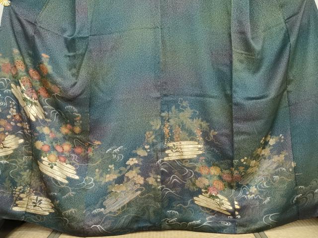 平和屋着物●訪問着　天日ぼかし　花筏文　暈し染め　金彩　正絹　逸品　AABH8957cs