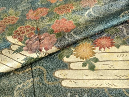 平和屋着物●訪問着　天日ぼかし　花筏文　暈し染め　金彩　正絹　逸品　AABH8957cs