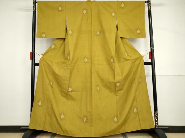 平和屋着物●結城紬　100亀甲　飛び亀甲　能面　正絹　逸品　AABH8959cs