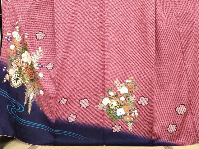 平和屋着物●豪華振袖　駒刺繍　花車文　暈し染め　金糸　金彩　正絹　逸品　AABH8964cs
