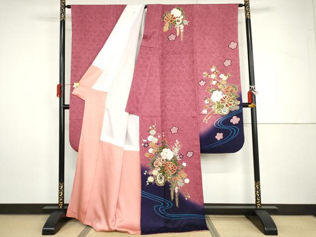 平和屋着物●豪華振袖　駒刺繍　花車文　暈し染め　金糸　金彩　正絹　逸品　AABH8964cs