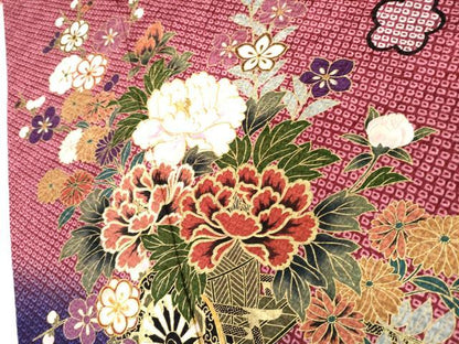平和屋着物●豪華振袖　駒刺繍　花車文　暈し染め　金糸　金彩　正絹　逸品　AABH8964cs